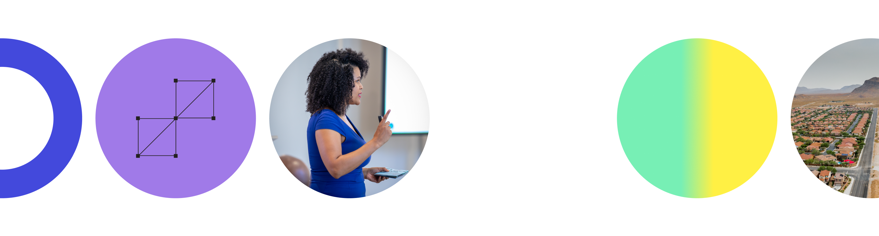 Various circular graphics and photos in the TrustWeek branding