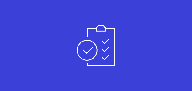 Line icon of a checklist clipboard with checkmarks on a blue background representing assessment, compliance, tasks, or verification.
